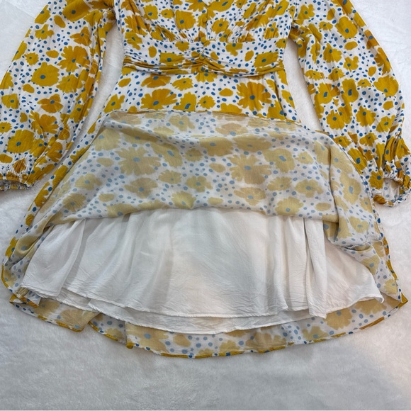 Vera For Anthropologie Buttercup Cheerful Floral Print Mini Dress Sz XS Yellow - Picture 13 of 13